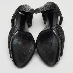 Chanel Black Coarse Glitter CC Platform Ankle Strap Sandals Size 36