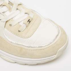 Pre Owned Chanel Two Tone Suede and Neoprene CC Low Top Sneakers Size 40