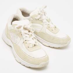 Pre Owned Chanel Two Tone Suede and Neoprene CC Low Top Sneakers Size 40
