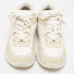 Pre Owned Chanel Two Tone Suede and Neoprene CC Low Top Sneakers Size 40