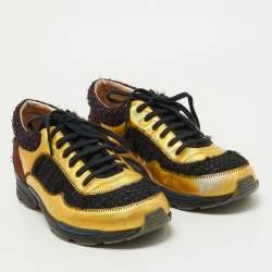 Pre Owned Chanel Multicolor Tweed and Leather CC Low Top  Sneakers Size 39