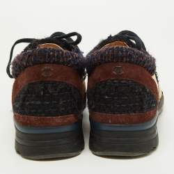Pre Owned Chanel Multicolor Tweed and Leather CC Low Top  Sneakers Size 39