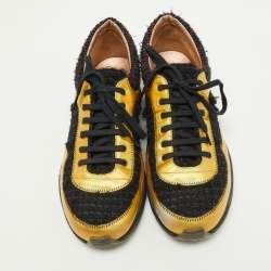 Pre Owned Chanel Multicolor Tweed and Leather CC Low Top  Sneakers Size 39