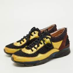 Pre Owned Chanel Multicolor Tweed and Leather CC Low Top  Sneakers Size 39