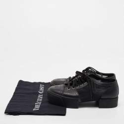 Pre Owned Chanel Black Leather And Mesh Platform Low Top Sneakers Size 37.5