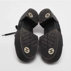 Pre Owned Chanel Black Leather And Mesh Platform Low Top Sneakers Size 37.5