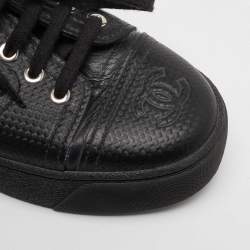 Pre Owned Chanel Black Leather And Mesh Platform Low Top Sneakers Size 37.5