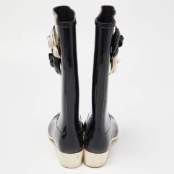 Chanel Black Rubber Camelia Rain Boots Size 38