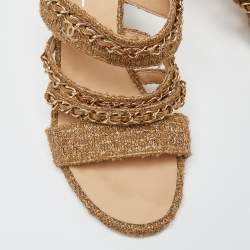 Chanel Gold Tweed Interlocking CC Logo Slide Sandals Size 39