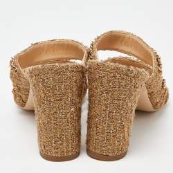 Chanel Gold Tweed Interlocking CC Logo Slide Sandals Size 39