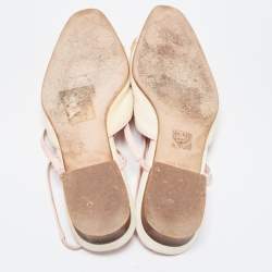 Pre Owned Chanel Off White/Pink Canvas and Leather CC Camellia Slingback Flats Size 40.5