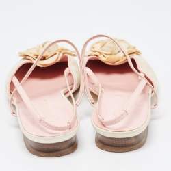 Pre Owned Chanel Off White/Pink Canvas and Leather CC Camellia Slingback Flats Size 40.5