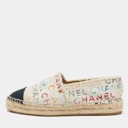 Chanel Cream Logo Print Canvas Espadrille Flats Size 36