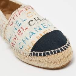 Chanel Cream Logo Print Canvas Espadrille Flats Size 36