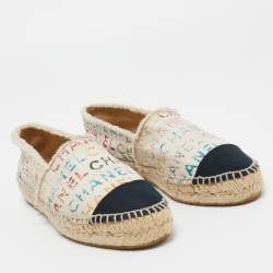 Chanel Cream Logo Print Canvas Espadrille Flats Size 36