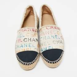 Chanel Cream Logo Print Canvas Espadrille Flats Size 36