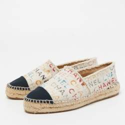 Chanel Cream Logo Print Canvas Espadrille Flats Size 36