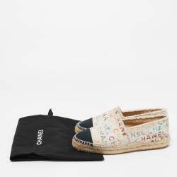 Chanel Cream Logo Print Canvas Espadrille Flats Size 36