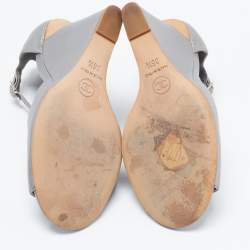 Chanel Metallic Silver Leather Wedge Sandals Size 36.5