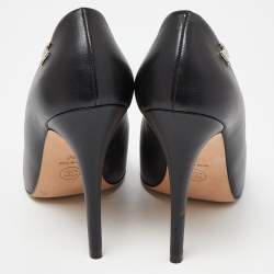 Pre Owned Chanel Black Leather CC Round Toe Pumps Size 38