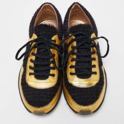 Pre Owned Chanel Tricolor Tweed and Leather CC Low Top Sneakers Size 40