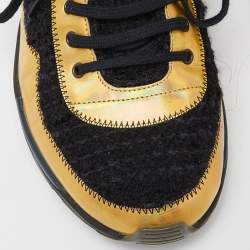 Pre Owned Chanel Tricolor Tweed and Leather CC Low Top Sneakers Size 40