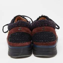 Pre Owned Chanel Tricolor Tweed and Leather CC Low Top Sneakers Size 40