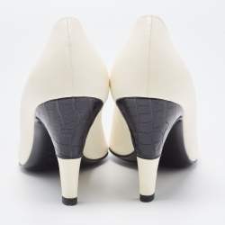 Pre Owned Chanel White/Black Leather Cap Toe Pointed Pumps Size 39