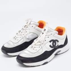 Pre Owned Chanel Multicolor Suede and Leather CC Low Top Sneakers Size 39.5