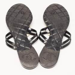 Chanel Black Jelly Camellia Thong Flats Size 40