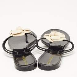 Chanel Black Jelly Camellia Thong Flats Size 40
