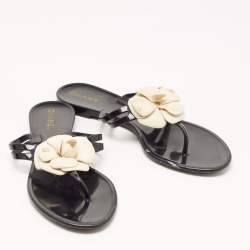 Chanel Black Jelly Camellia Thong Flats Size 40