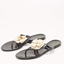Chanel Black Jelly Camellia Thong Flats Size 40