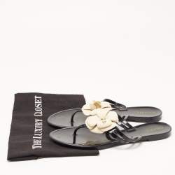 Chanel Black Jelly Camellia Thong Flats Size 40