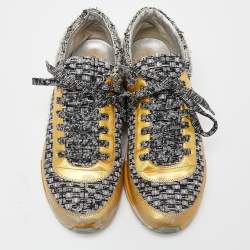 Chanel Tricolor Tweed and Leather CC Low Top Sneakers Size 38