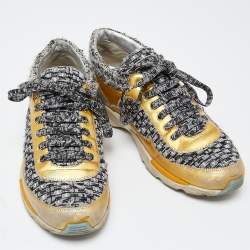Chanel Tricolor Tweed and Leather CC Low Top Sneakers Size 38