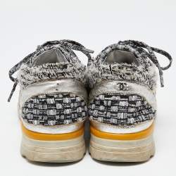 Chanel Tricolor Tweed and Leather CC Low Top Sneakers Size 38