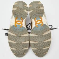 Chanel Tricolor Tweed and Leather CC Low Top Sneakers Size 38