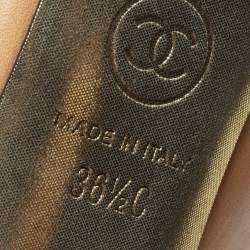 Pre Owned Chanel Beige/Black Leather Cap Toe Platform Pumps Size 36.5