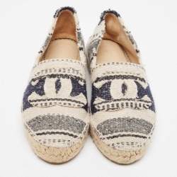 Chanel Tricolor Tweed CC Espadrille Flats Size 36