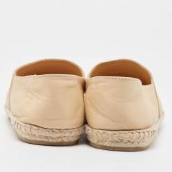 Pre Owned Chanel Beige/Black Leather CC Cap Toe Espadrille Flats Size 37