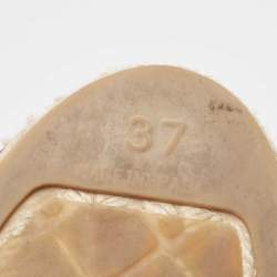 Pre Owned Chanel Beige/Black Leather CC Cap Toe Espadrille Flats Size 37