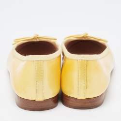 Chanel Yellow Patent Leather Bow CC Ballet Flats Size 36.5