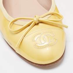 Chanel Yellow Patent Leather Bow CC Ballet Flats Size 36.5