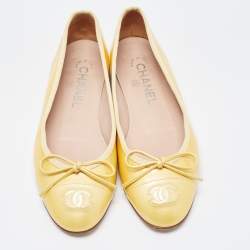 Chanel Yellow Patent Leather Bow CC Ballet Flats Size 36.5