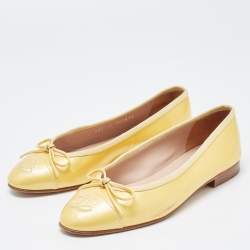 Chanel Yellow Patent Leather Bow CC Ballet Flats Size 36.5