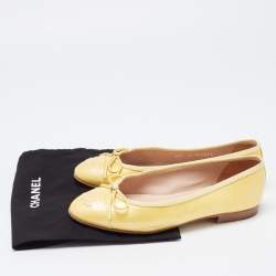 Chanel Yellow Patent Leather Bow CC Ballet Flats Size 36.5