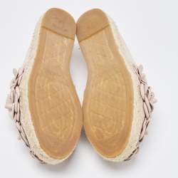 Pre Owned Chanel Dusty Pink Leather CC Camelia Espadrilles Flats Size 36
