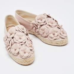 Pre Owned Chanel Dusty Pink Leather CC Camelia Espadrilles Flats Size 36