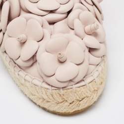 Pre Owned Chanel Dusty Pink Leather CC Camelia Espadrilles Flats Size 36